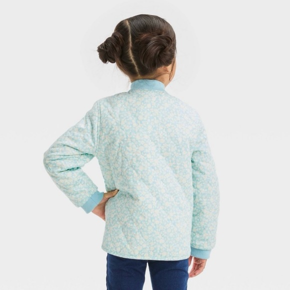 Baby Girls' Floral Printed Quilted Jacket - Cat & Jack™ Blue 2T - Picture 3 of 6